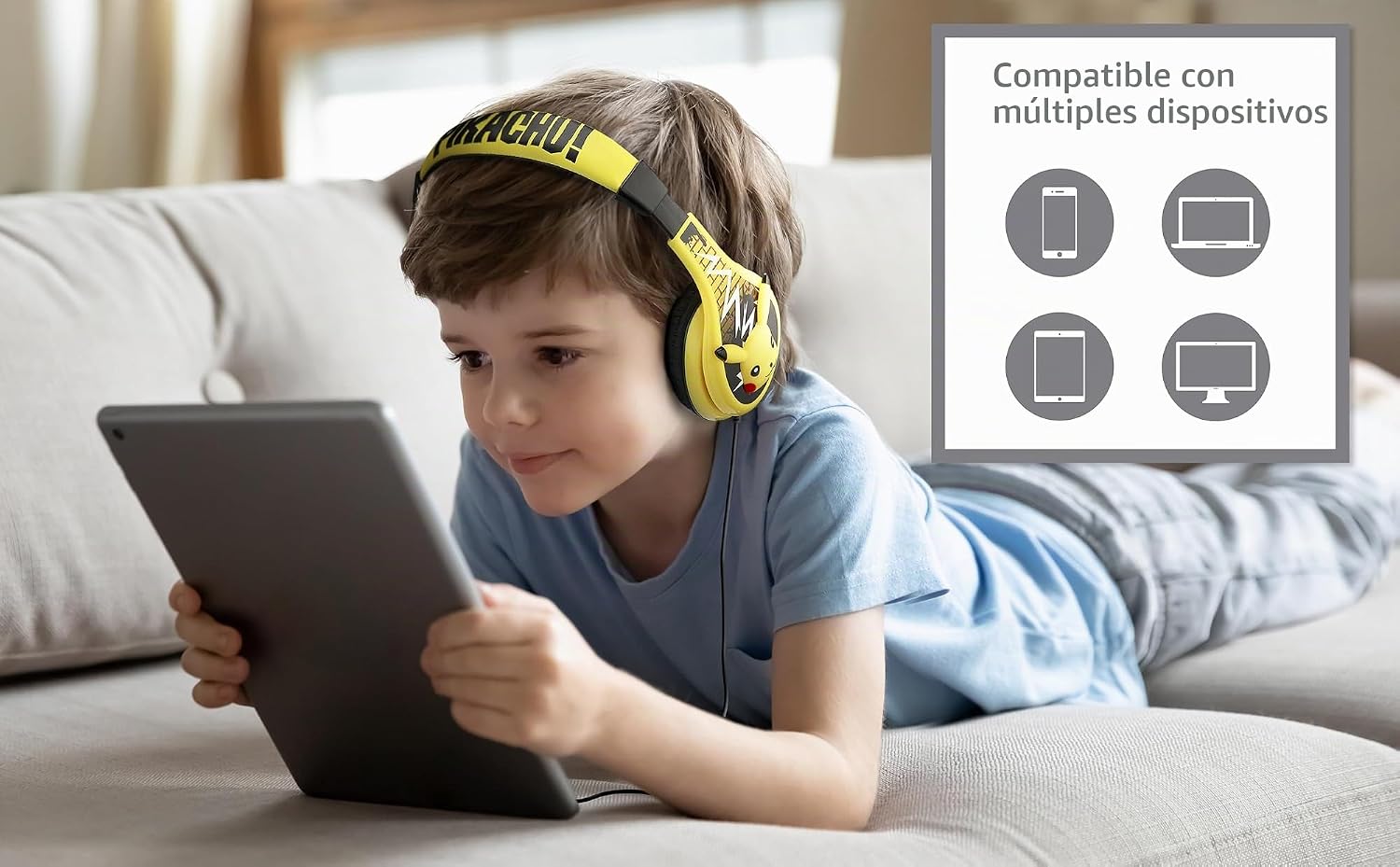 AUDÍFONOS ON-EAR EKIDS POKEMON PIKACHU AMARILLO CON CONTROL DE VOLUMEN Y CABLE 3.5 MM - 2
