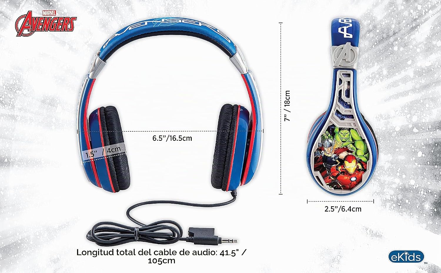 AUDÍFONOS EKIDS AVENGERS PARA NIÑOS CON CABLE Y CONTROL DE VOLUMEN - 4