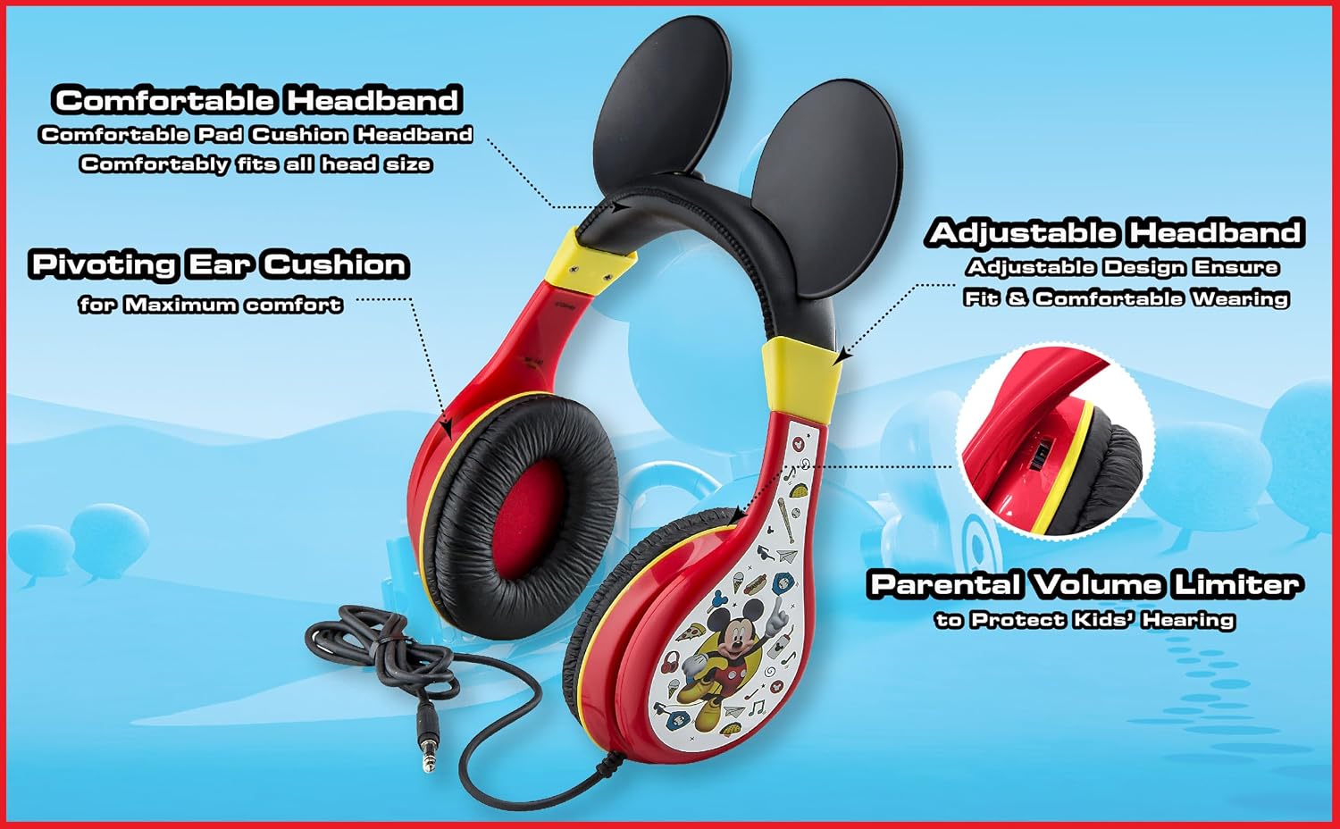 AUDÍFONOS EKIDS MICKEY MOUSE CON CABLE Y CONECTOR 3.5 MM PARA NIÑOS - 3