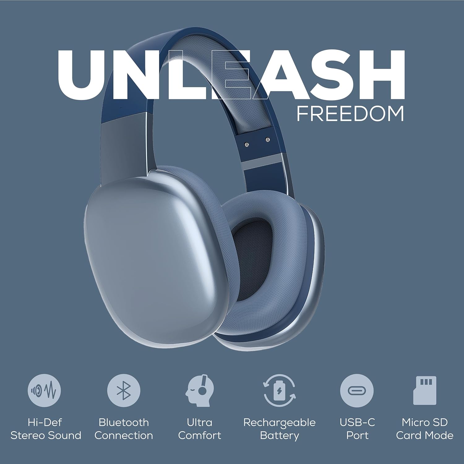 AUDÍFONOS OVER EAR GABBA GOODS BLUETOOTH CON MICRÓFONO Y MICRO SD AZUL - 3