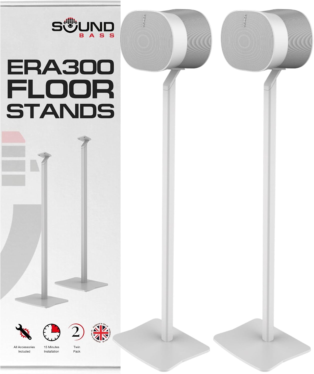 SOPORTE PARA PARLANTES SOUND BASS ERA300 DE PISO DOBLE BLANCO METAL PREMIUM - 1