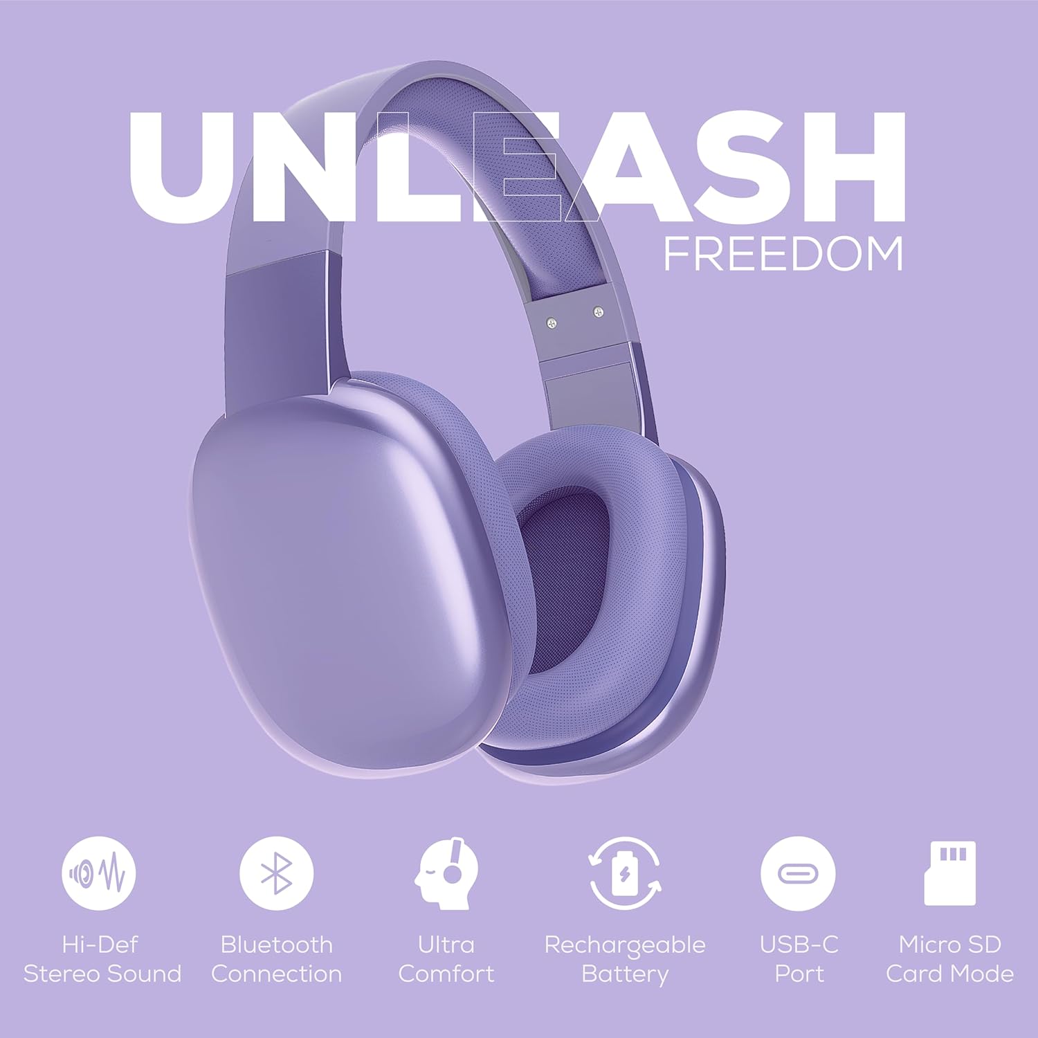 AUDÍFONOS GABBA GOODS PLATINUM VIBE INALÁMBRICOS OVER EAR BLUETOOTH CON MICRÓFONO Y REDUCCIÓN DE RUIDO LAVANDA - 3