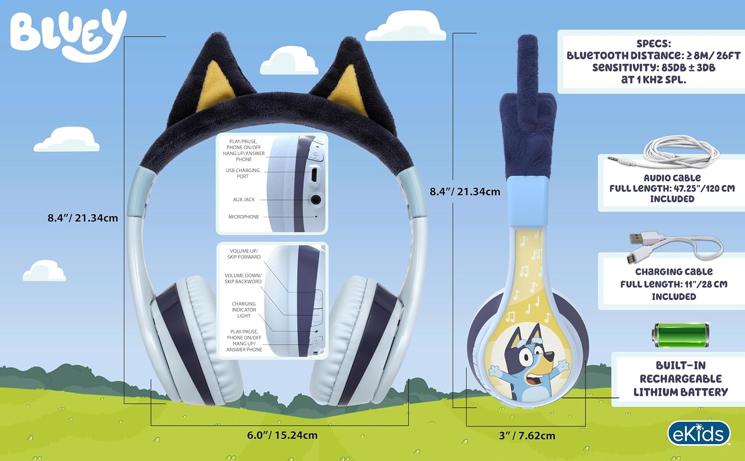 AUDÍFONOS BLUETOOTH EKIDS BLUEY PARA NIÑOS CON VOLUMEN REDUCIDO - 4