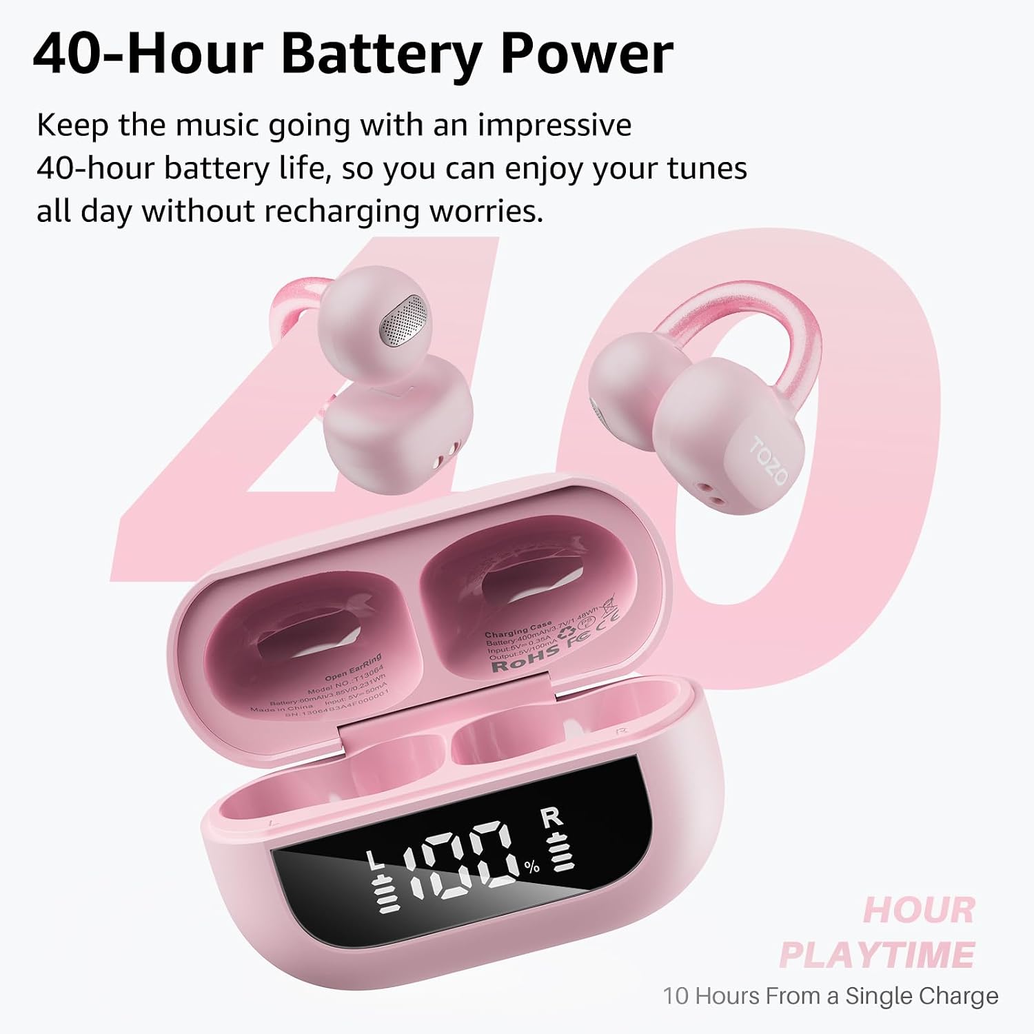 AUDÍFONOS TOZO OPENEARRING BLUETOOTH 5.4 OPEN EAR 40H - 5