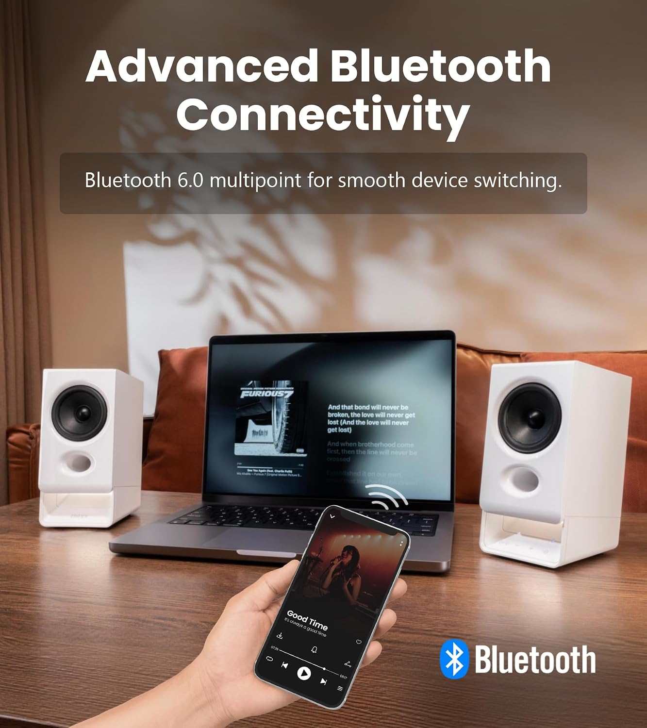 PARLANTES EDIFIER R20BT PARA COMPUTADORA CON CONTROLES TÁCTILES Y ENTRADAS AUX Y USB-C BLANCO - 3