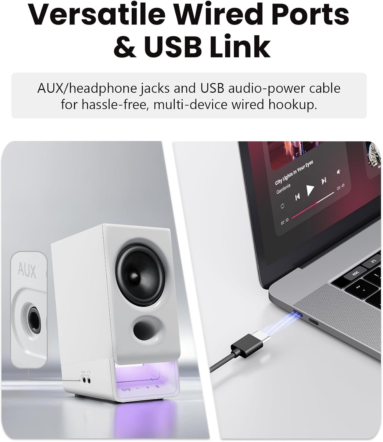 PARLANTES EDIFIER R20BT PARA COMPUTADORA CON CONTROLES TÁCTILES Y ENTRADAS AUX Y USB-C BLANCO - 4