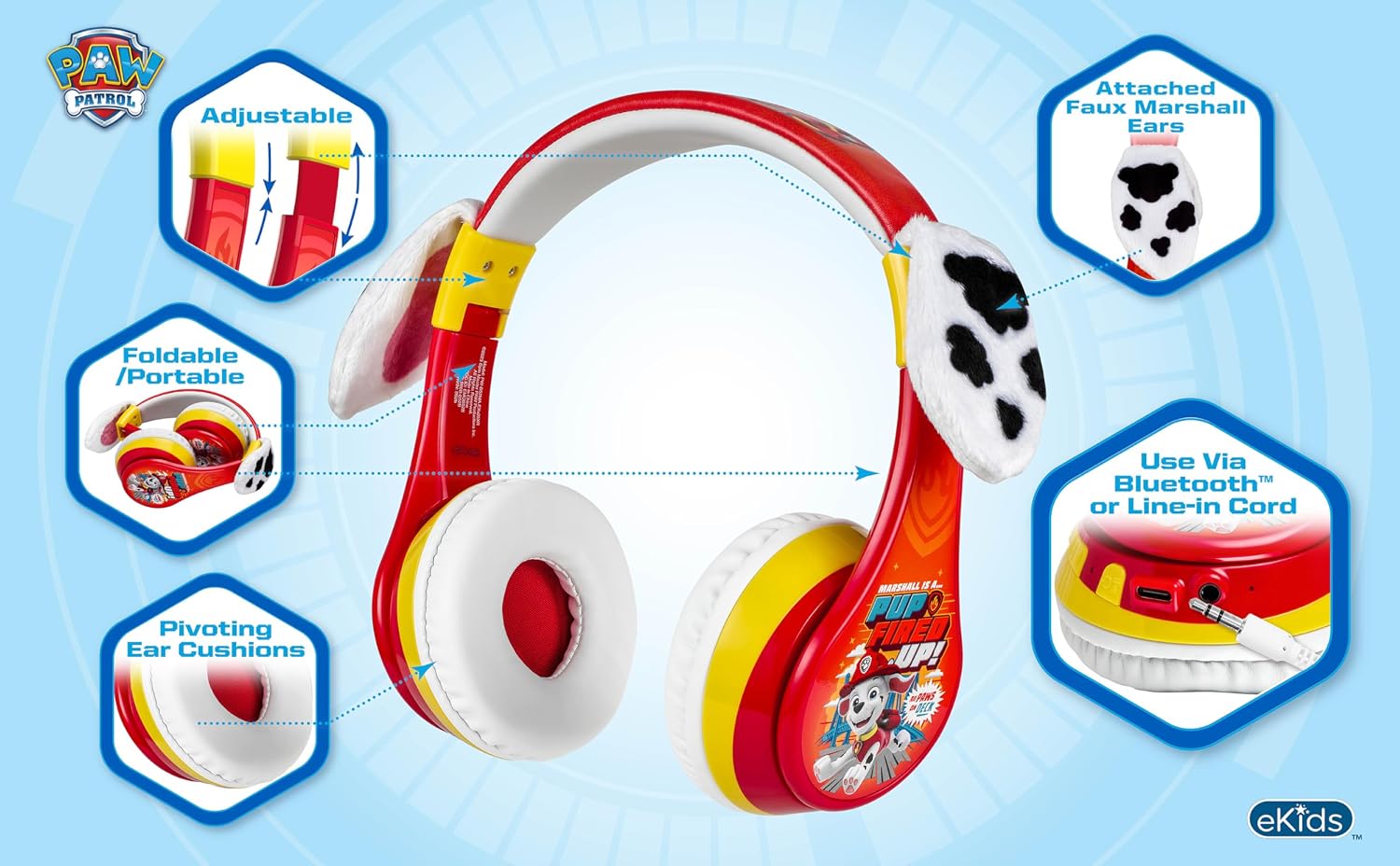 AUDÍFONOS BLUETOOTH EKIDS MARSHALL PAW PATROL PARA NIÑOS INALÁMBRICOS - 3