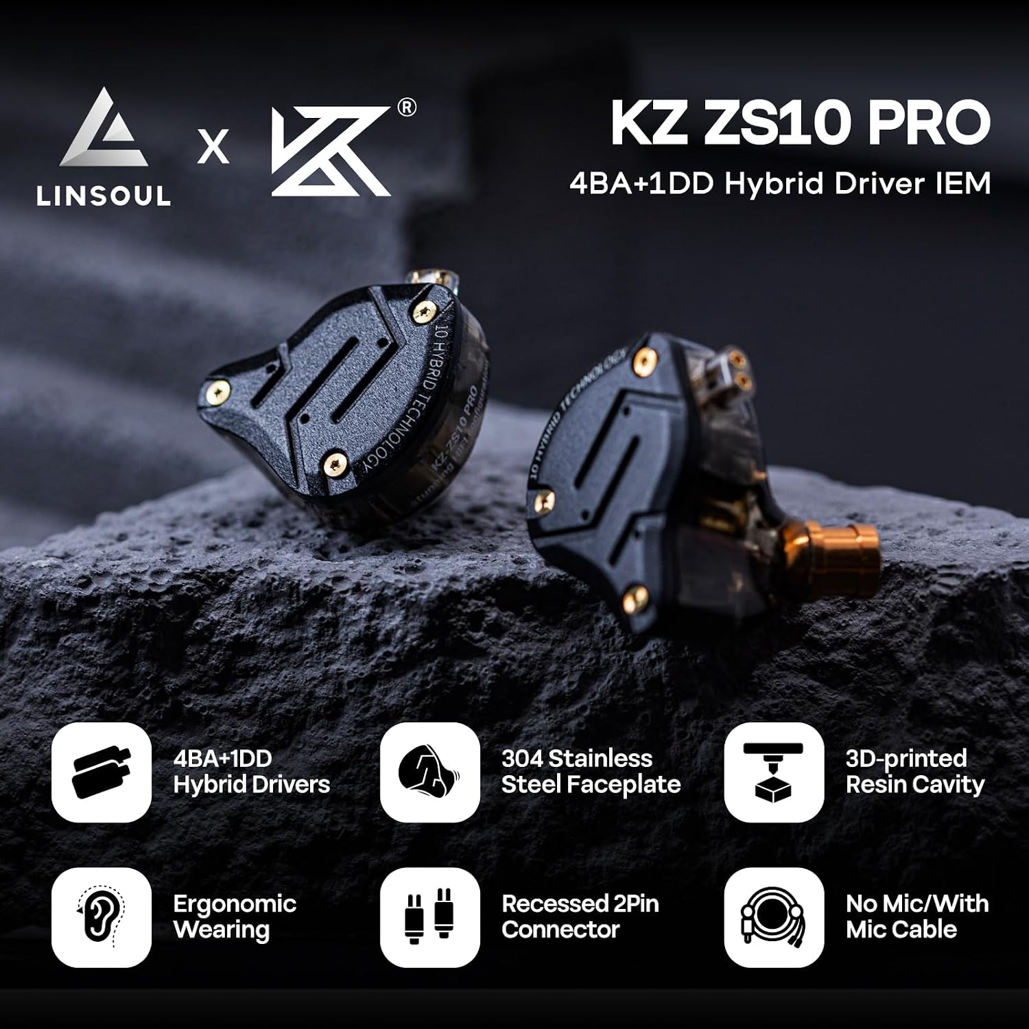 AUDÍFONOS IN EAR LINSOUL KZ ZS10 PRO 4BA+1DD NEGRO - 2