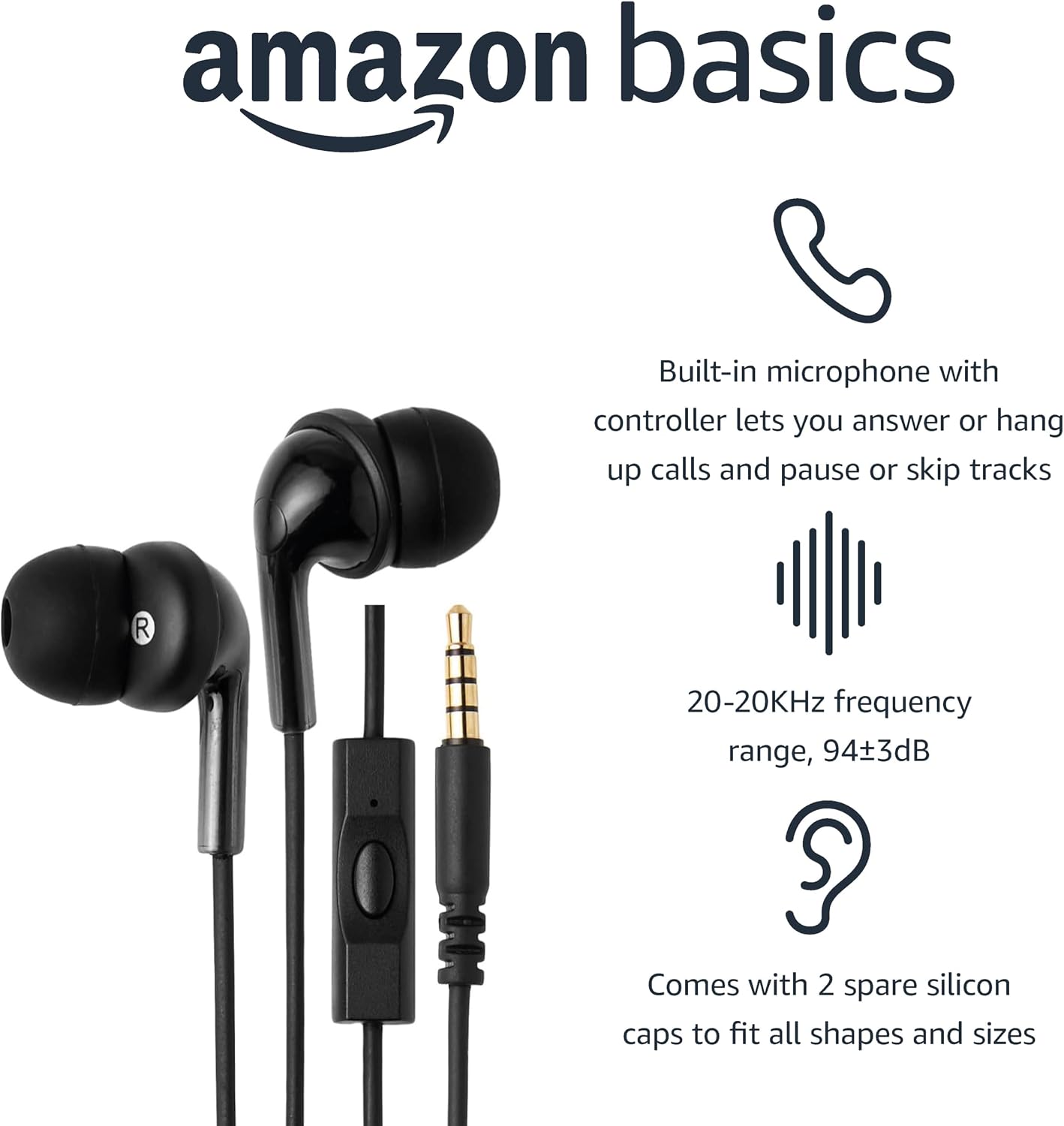 AUDÍFONOS IN-EAR AMAZON BASICS 3.5MM CABLEADOS 2 PARES CON MICRÓFONO Y CONTROL DE PISTAS - 2