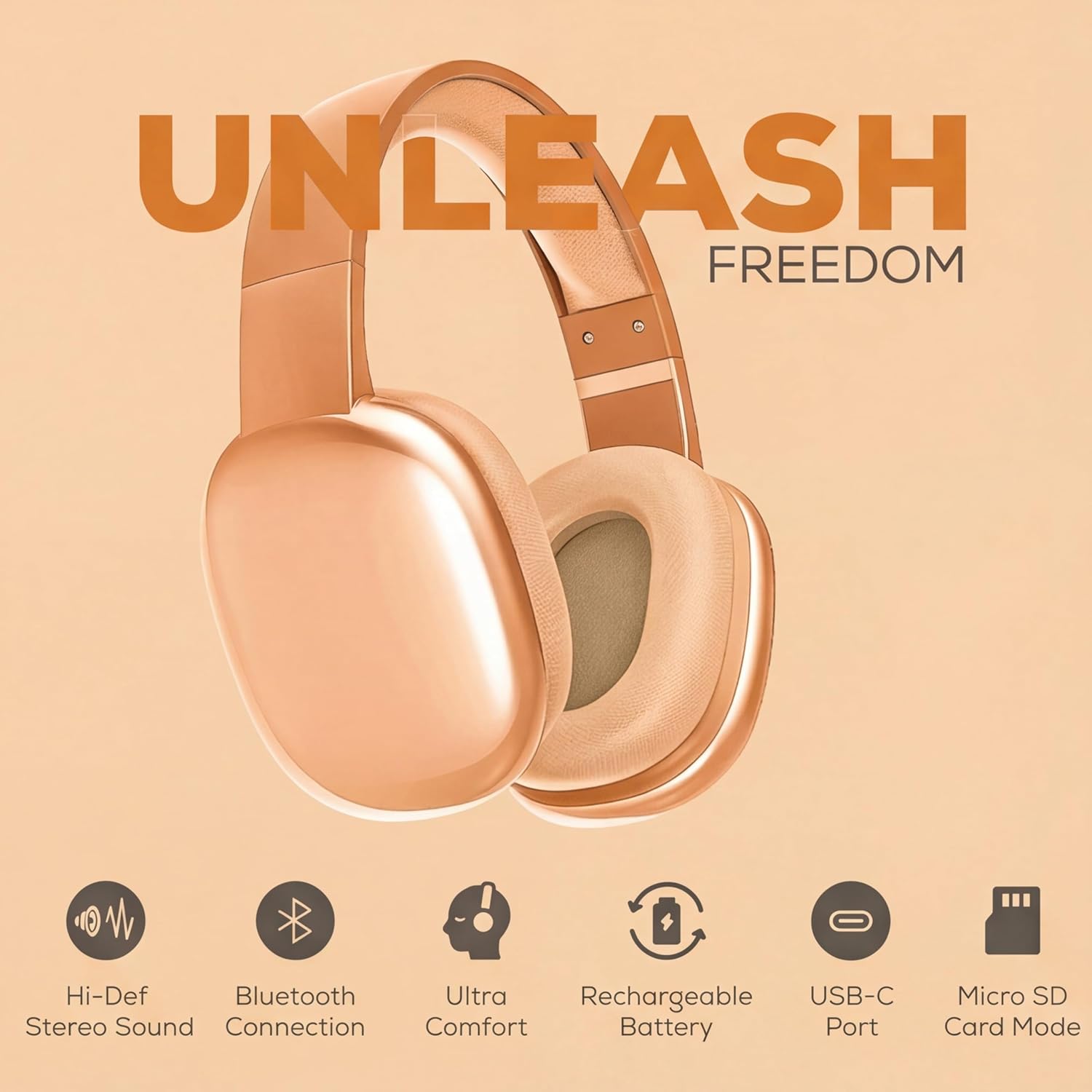 AUDÍFONOS OVER EAR GABBA GOODS BLUETOOTH INALÁMBRICOS CON MICRÓFONO Y RANURA MICRO SD NARANJA - 3