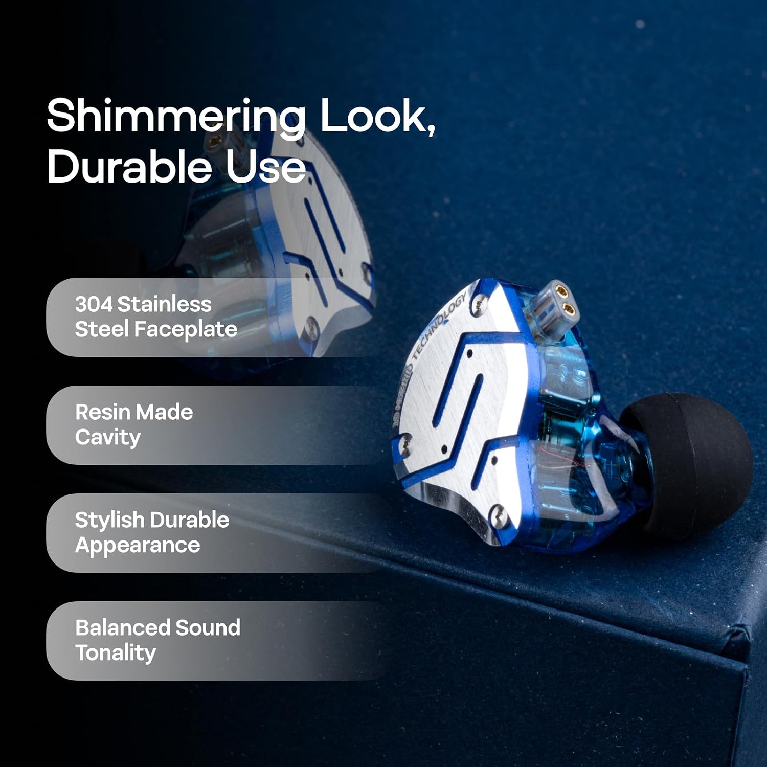 AUDÍFONOS IN EAR LINSOUL KZ ZS10 PRO 4BA+1DD AZUL BRILLANTE - 5