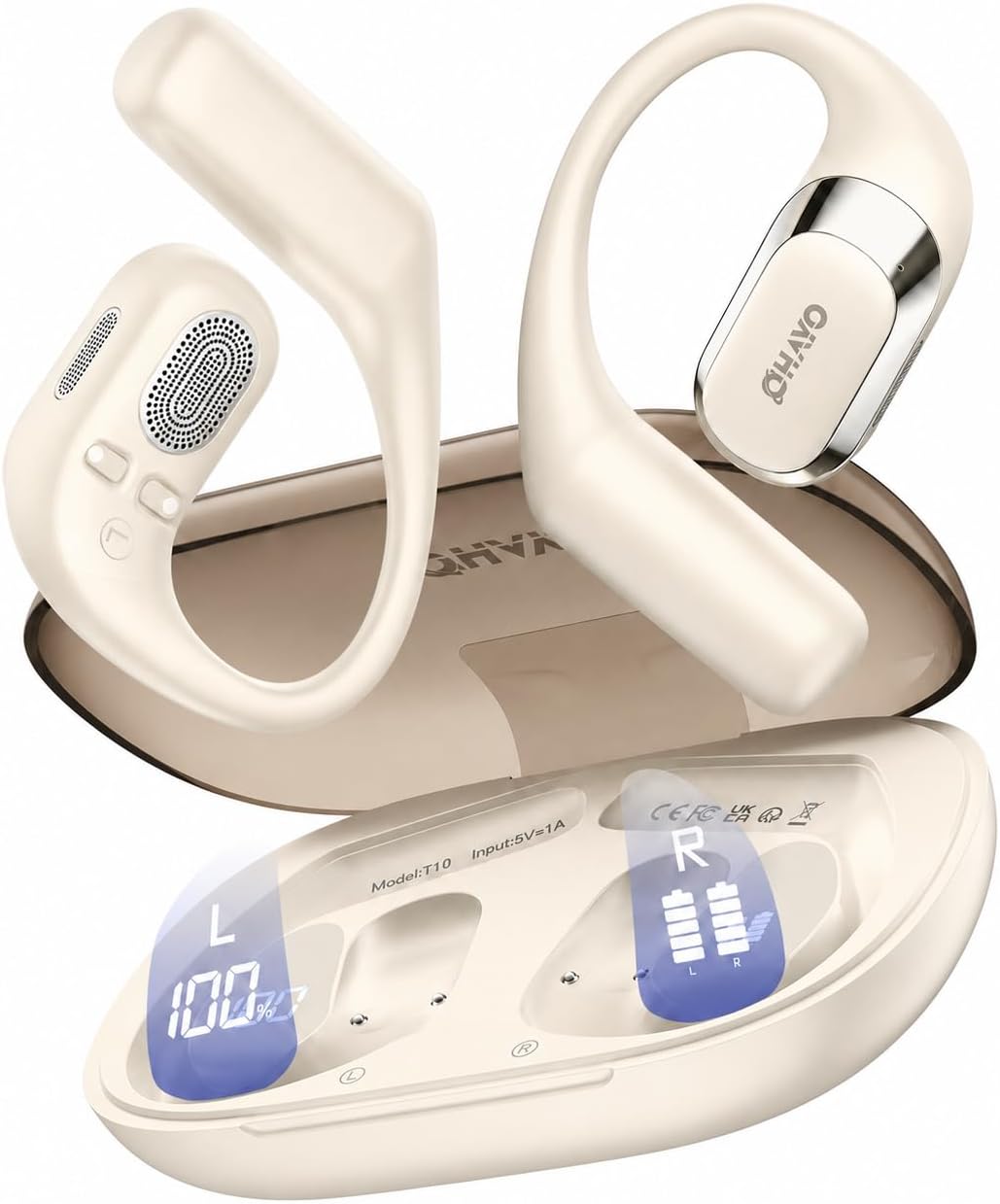 AUDÍFONOS OPEN EAR OHAYO T10 BEIGE BLUETOOTH 5.4 40H IPX6 - 1