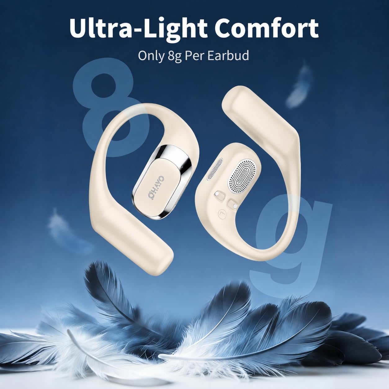 AUDÍFONOS OPEN EAR OHAYO T10 BEIGE BLUETOOTH 5.4 40H IPX6 - 4