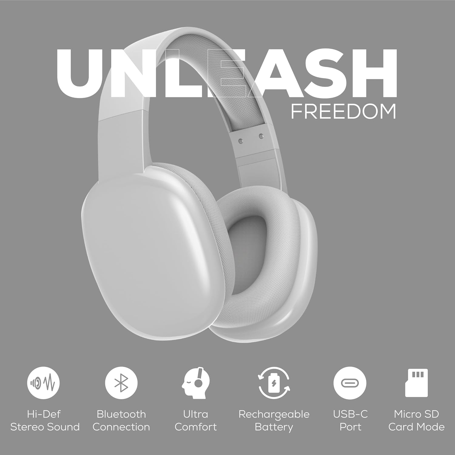 AUDÍFONOS GABBA GOODS OVER EAR BLUETOOTH CON MICRÓFONO Y MICRO SD PLATA - 3