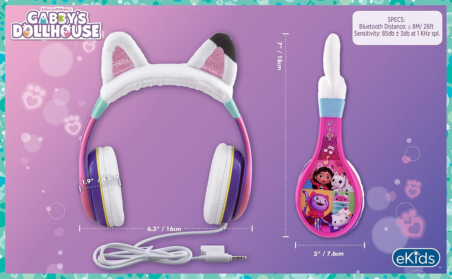 AUDÍFONOS PARA NIÑOS EKIDS GABBYS DOLLHOUSE CON CABLE Y CONECTOR 3.5MM - 4