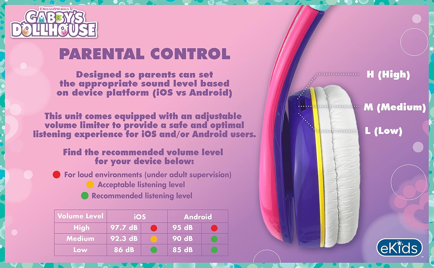 AUDÍFONOS PARA NIÑOS EKIDS GABBYS DOLLHOUSE CON CABLE Y CONECTOR 3.5MM - 5