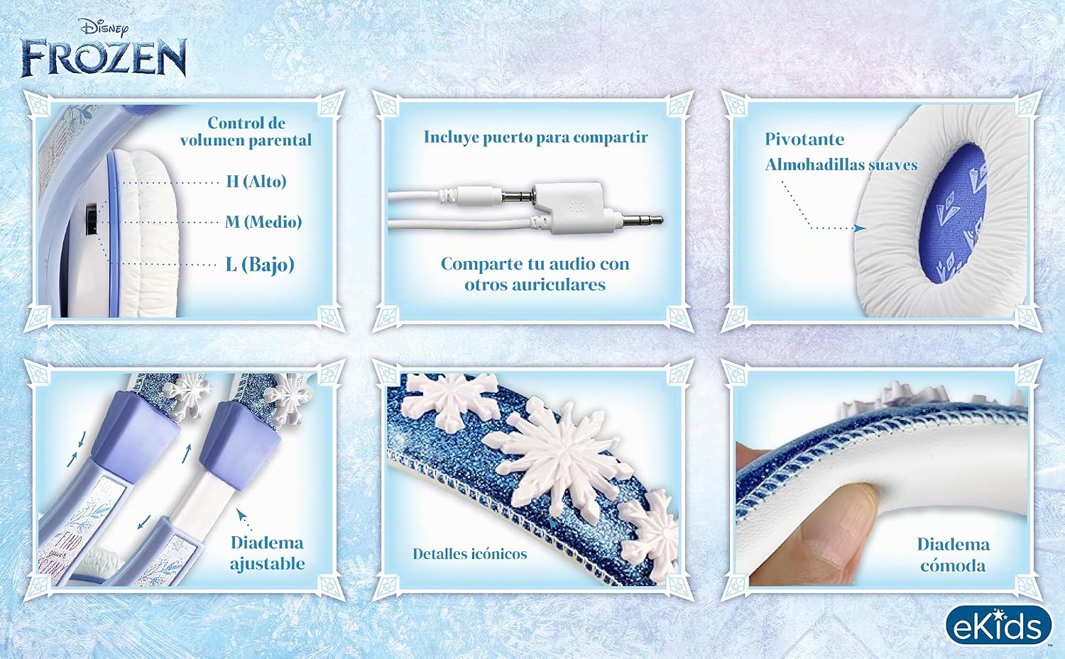 AUDÍFONOS PARA NIÑOS EKIDS FROZEN CON CABLE Y CONECTOR 3.5 MM - 3