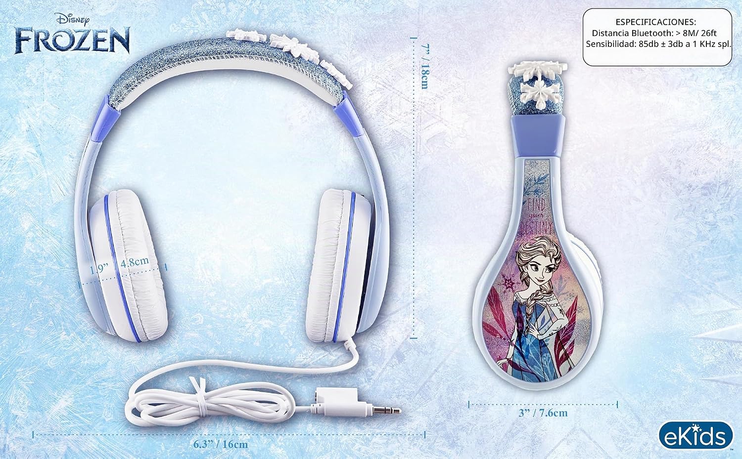 AUDÍFONOS PARA NIÑOS EKIDS FROZEN CON CABLE Y CONECTOR 3.5 MM - 4