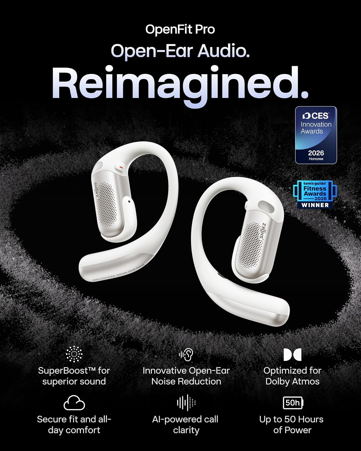 AUDÍFONOS SHOKZ OPENFIT PRO ABIERTOS CON REDUCCIÓN DE RUIDO Y DOLBY ATMOS BLANCO - 2