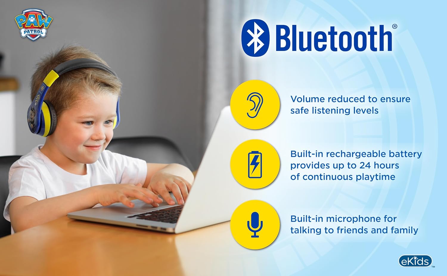 AUDÍFONOS EKIDS PAW PATROL CHASE BLUETOOTH PARA NIÑOS INALÁMBRICOS - 2