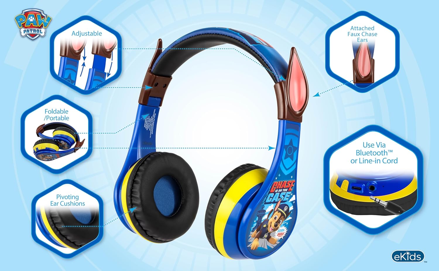 AUDÍFONOS EKIDS PAW PATROL CHASE BLUETOOTH PARA NIÑOS INALÁMBRICOS - 3