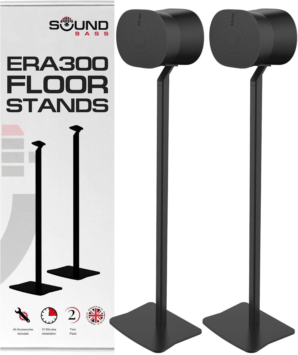 SOPORTE PARA PARLANTES SOUND BASS ERA300 DE PISO DOBLE NEGRO METAL PREMIUM - 1