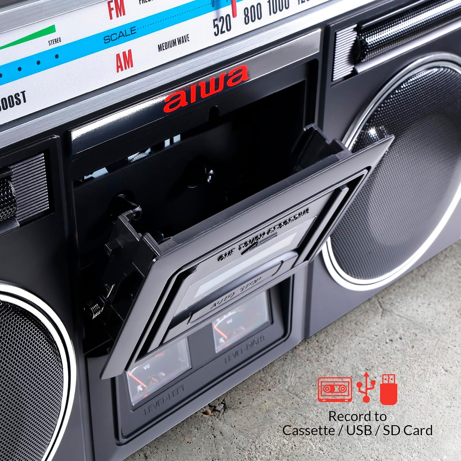 BOOMBOX PORTÁTIL AIWA BACKTRACK JR BLUETOOTH RETRO CON REPRODUCTOR DE CASETES Y RADIO FM/AM NEGRO - 2