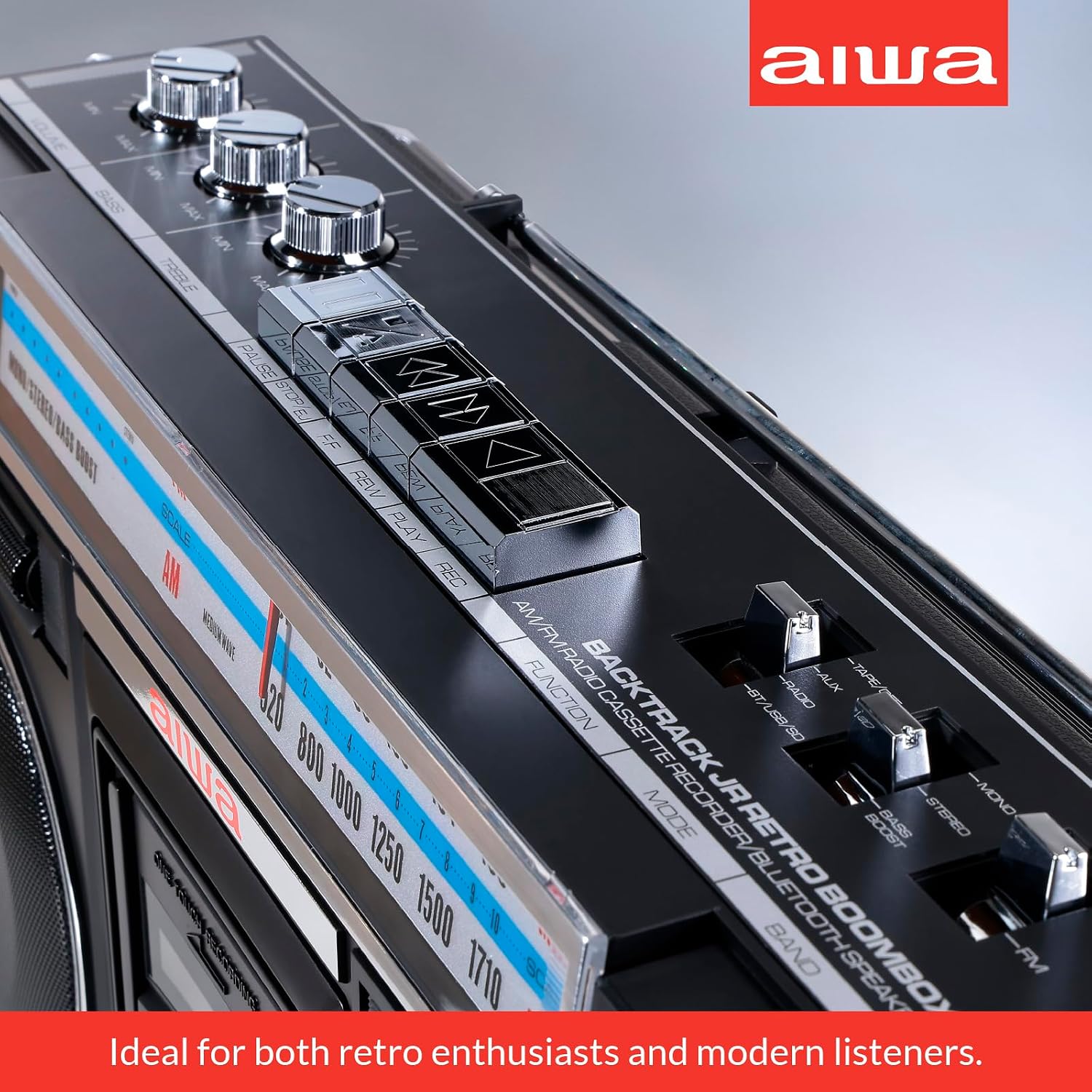 BOOMBOX PORTÁTIL AIWA BACKTRACK JR BLUETOOTH RETRO CON REPRODUCTOR DE CASETES Y RADIO FM/AM NEGRO - 3