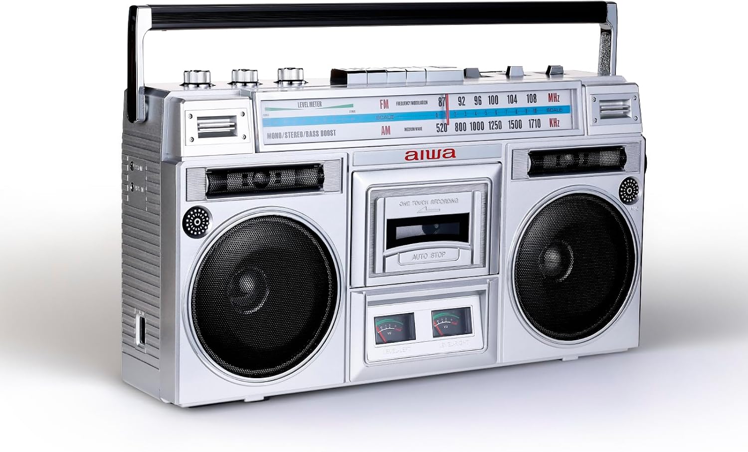 EQUIPO DE AUDIO PORTÁTIL AIWA BACKTRACK JR RETRO BLUETOOTH CON REPRODUCTOR DE CASETES Y RADIO FM/AM PLATEADO - 1