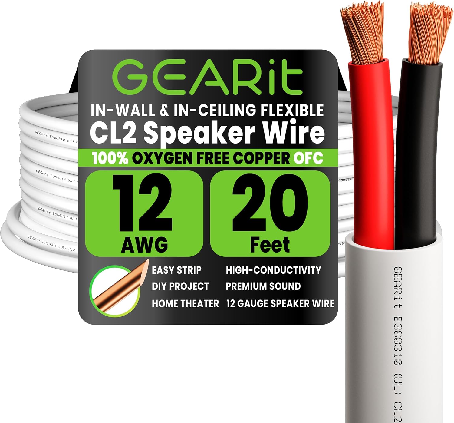 CABLE PARA ALTAVOZ GEARIT 12 AWG 6 METROS BLANCO UL CL2 - 1