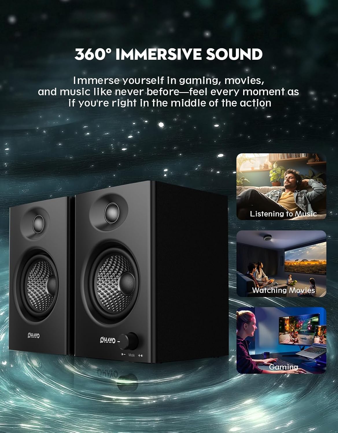 PARLANTES PARA COMPUTADORA OHAYO 60W BLUETOOTH 5.3 STEREO 2.0 NEGRO - 2