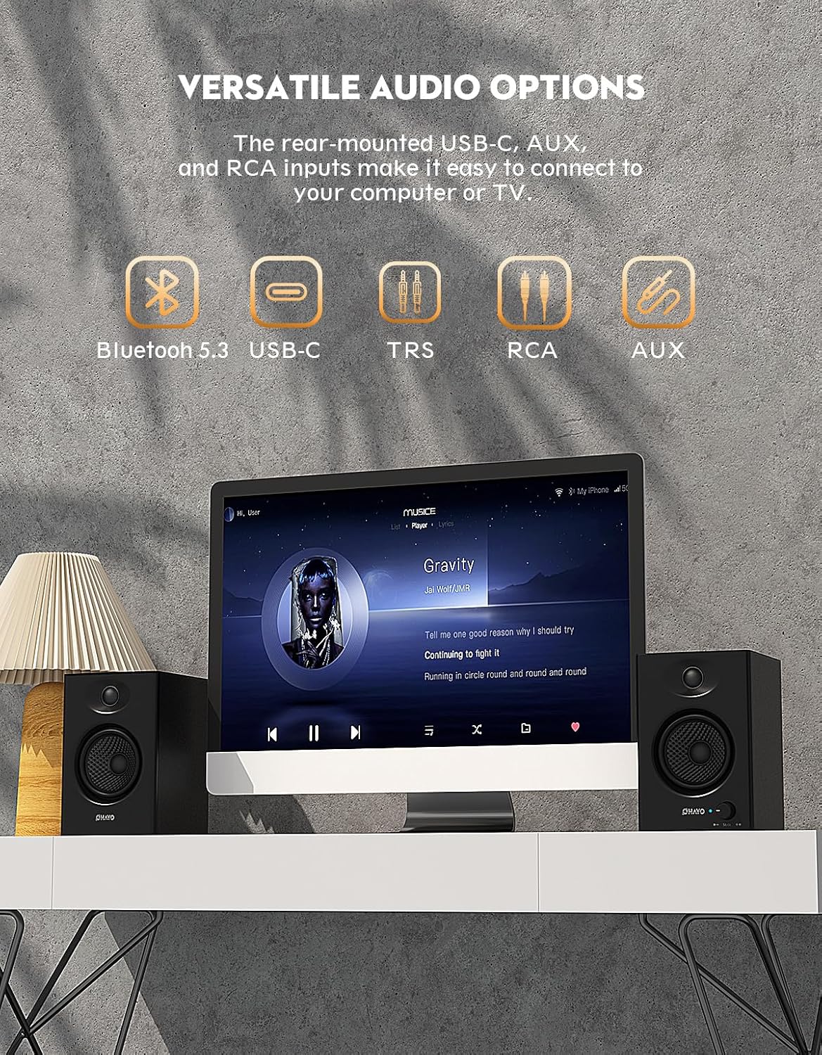 PARLANTES PARA COMPUTADORA OHAYO 60W BLUETOOTH 5.3 STEREO 2.0 NEGRO - 3