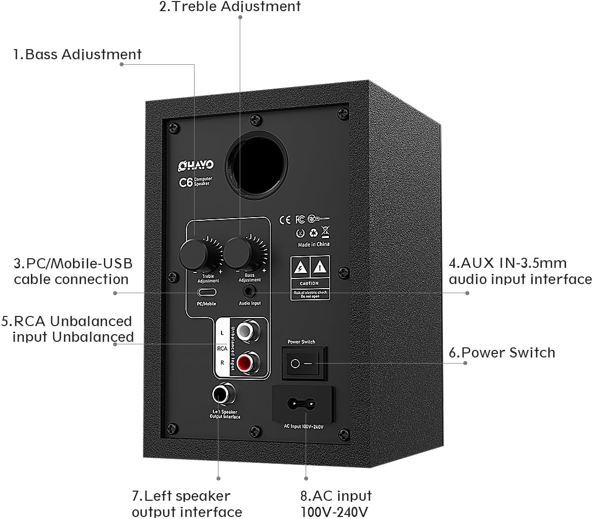 PARLANTES PARA COMPUTADORA OHAYO 60W BLUETOOTH 5.3 STEREO 2.0 NEGRO - 5