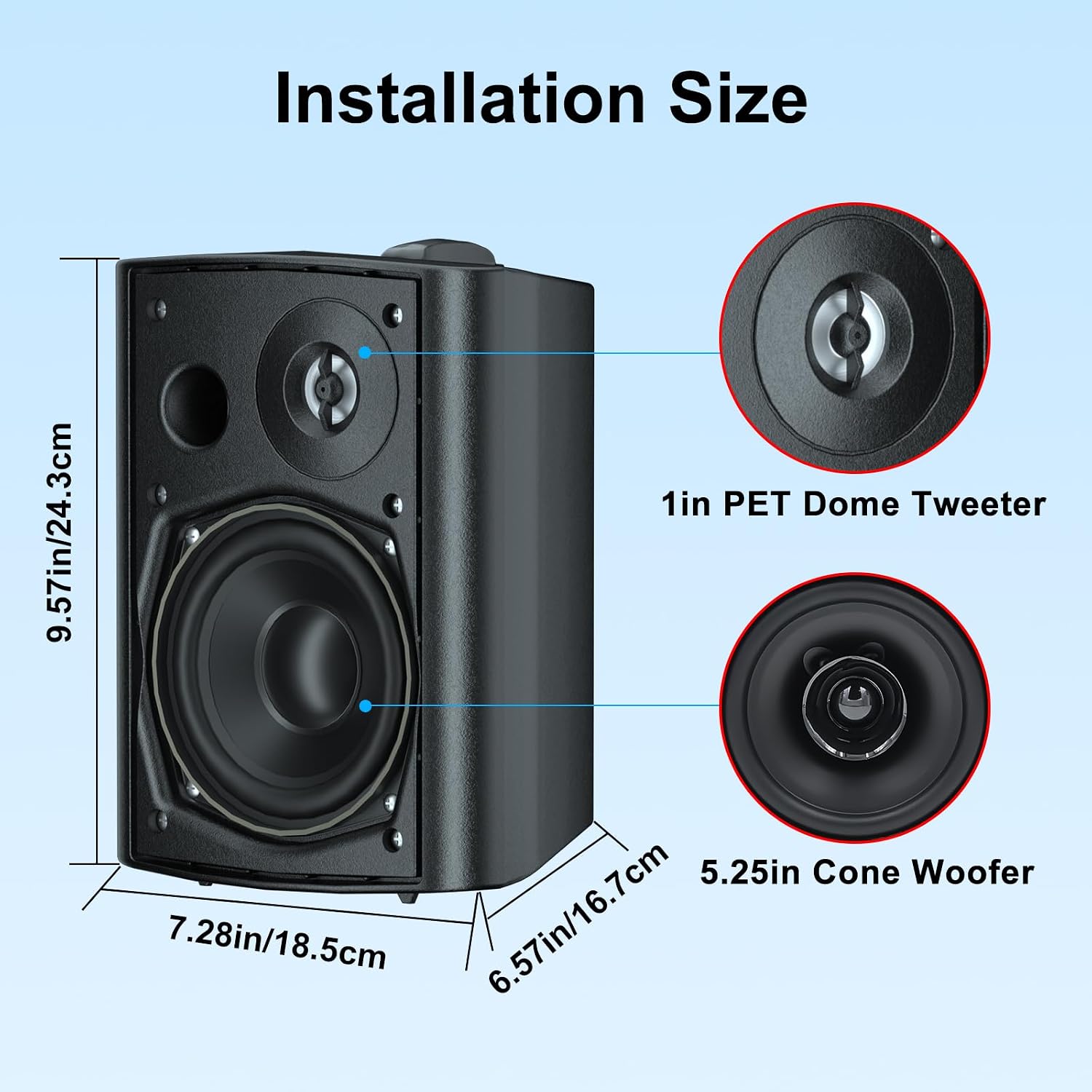 PARLANTES PASIVOS HERDIO 5.25 PULGADAS 600W IMPERMEABLES PARA INTERIOR Y EXTERIOR NEGRO 2 PARES - 3