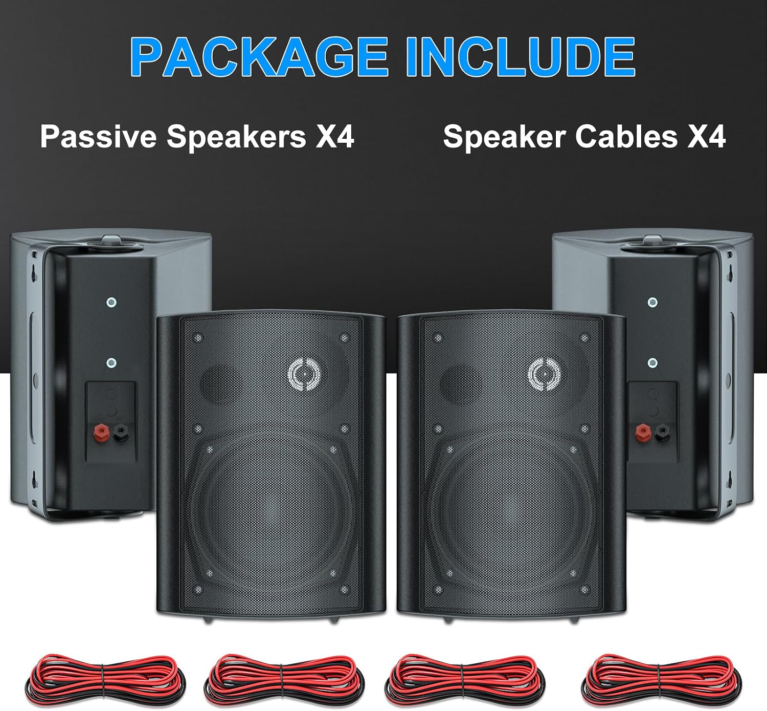 PARLANTES PASIVOS HERDIO 5.25 PULGADAS 600W IMPERMEABLES PARA INTERIOR Y EXTERIOR NEGRO 2 PARES - 5