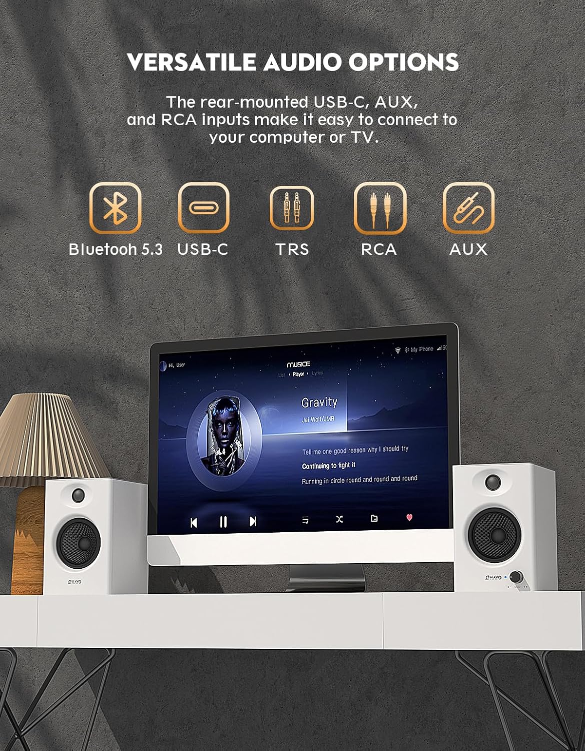 PARLANTES DE COMPUTADORA OHAYO 60W BLUETOOTH 5.3 STEREO 2.0 BLANCO - 2