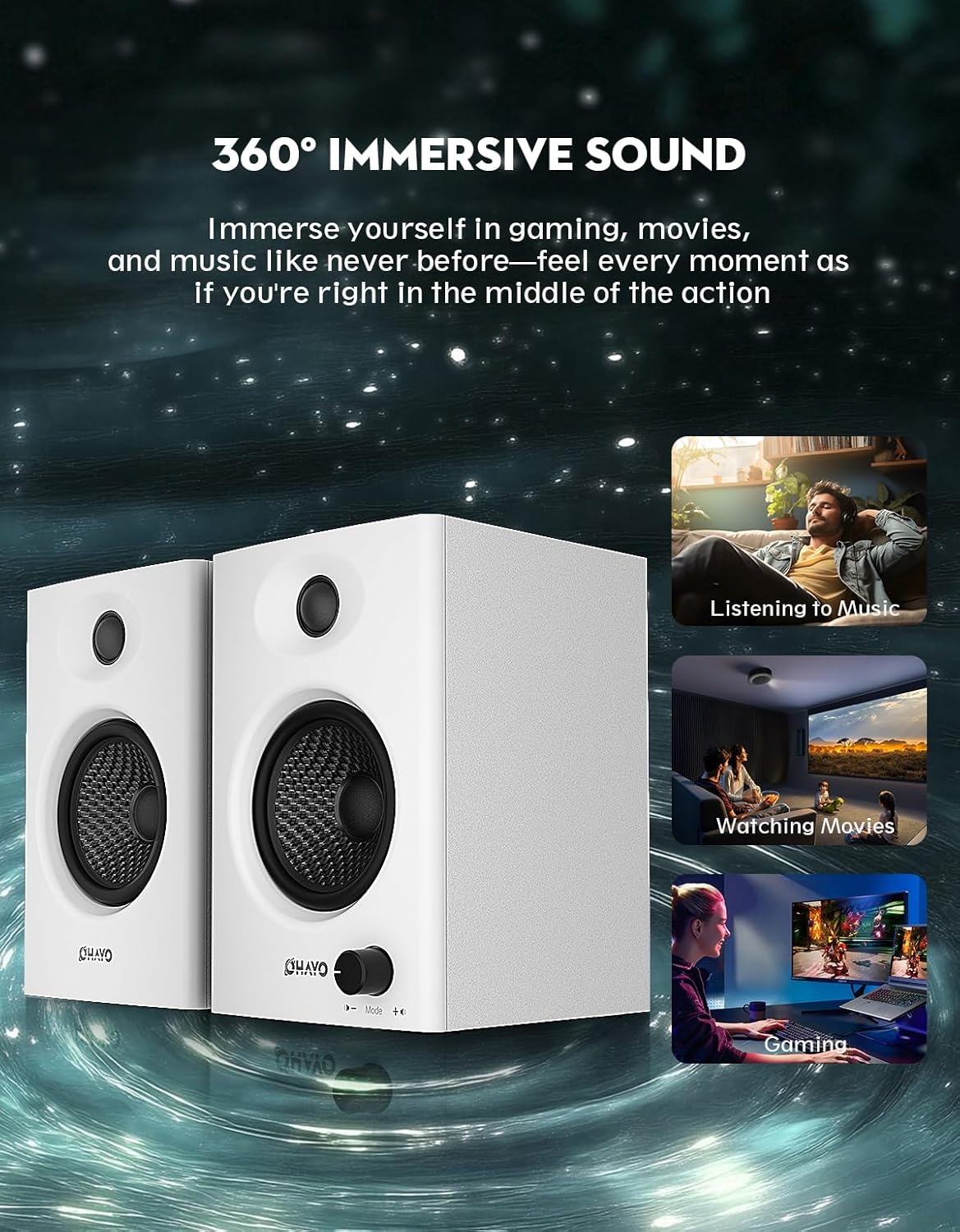 PARLANTES DE COMPUTADORA OHAYO 60W BLUETOOTH 5.3 STEREO 2.0 BLANCO - 3