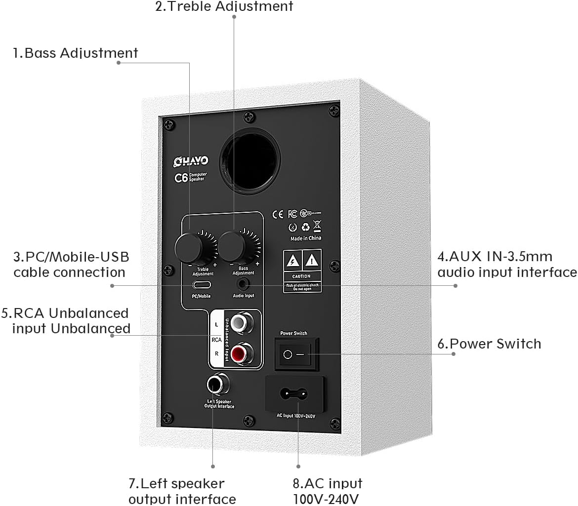 PARLANTES DE COMPUTADORA OHAYO 60W BLUETOOTH 5.3 STEREO 2.0 BLANCO - 5