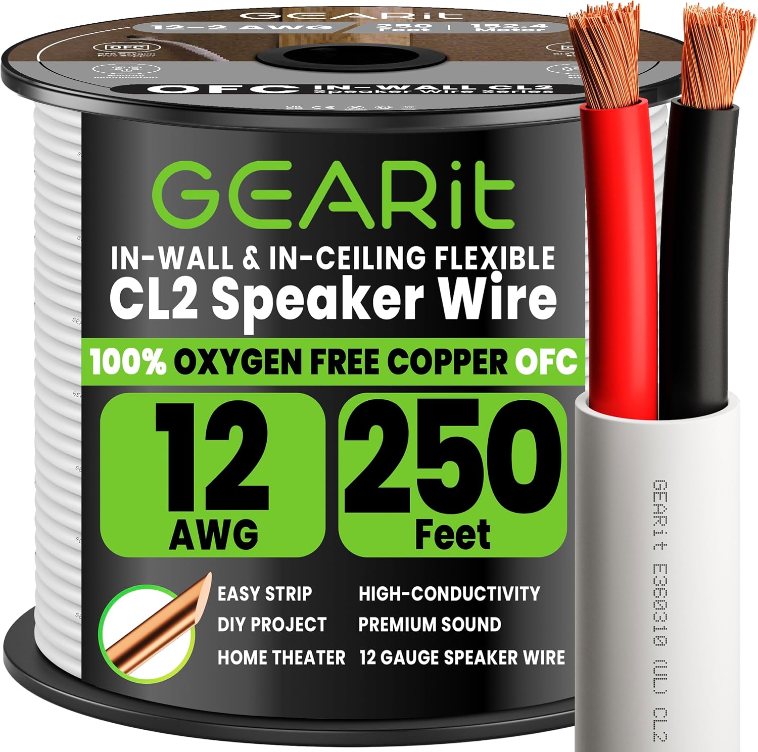 CABLE PARA PARLANTES GEARIT 12 AWG OFC CL2 PARA INSTALACIÓN EN PARED 250 PIES - 1