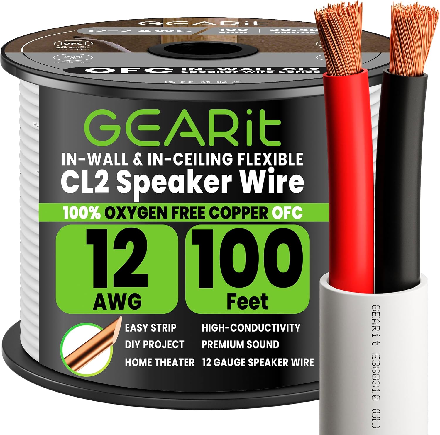 CABLE PARA PARLANTES GEARIT 12 GAUGE OFC CL2 PARA INSTALACIÓN EN PARED 30.48 M 12/2 - 1
