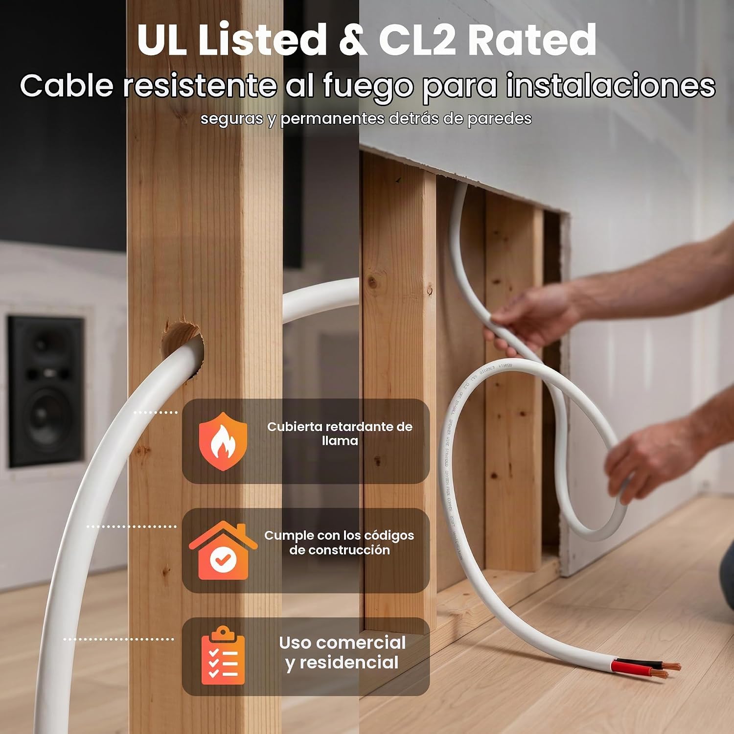 CABLE PARA PARLANTES GEARIT 12 GAUGE OFC CL2 PARA INSTALACIÓN EN PARED 30.48 M 12/2 - 2