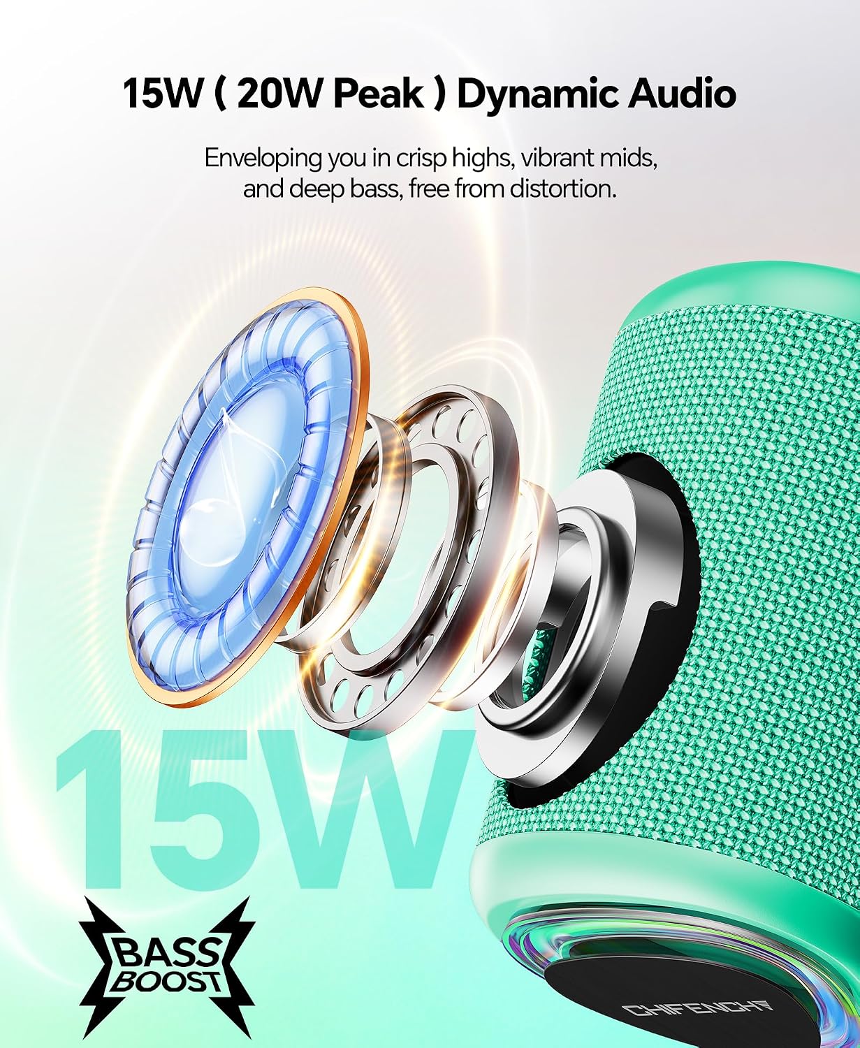 PARLANTE BLUETOOTH PORTÁTIL CHIFENCHY PULSESOUND IMPERMEABLE COLOR AGUAMARINA - 2