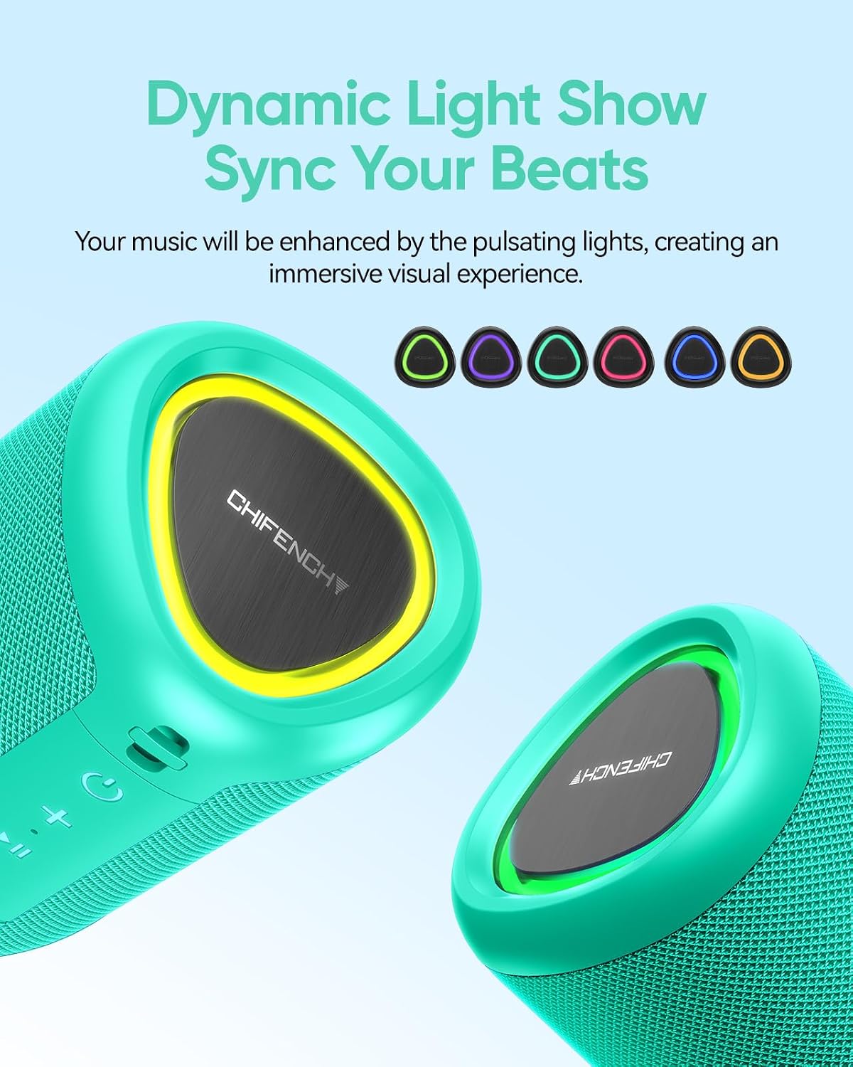PARLANTE BLUETOOTH PORTÁTIL CHIFENCHY PULSESOUND IMPERMEABLE COLOR AGUAMARINA - 3