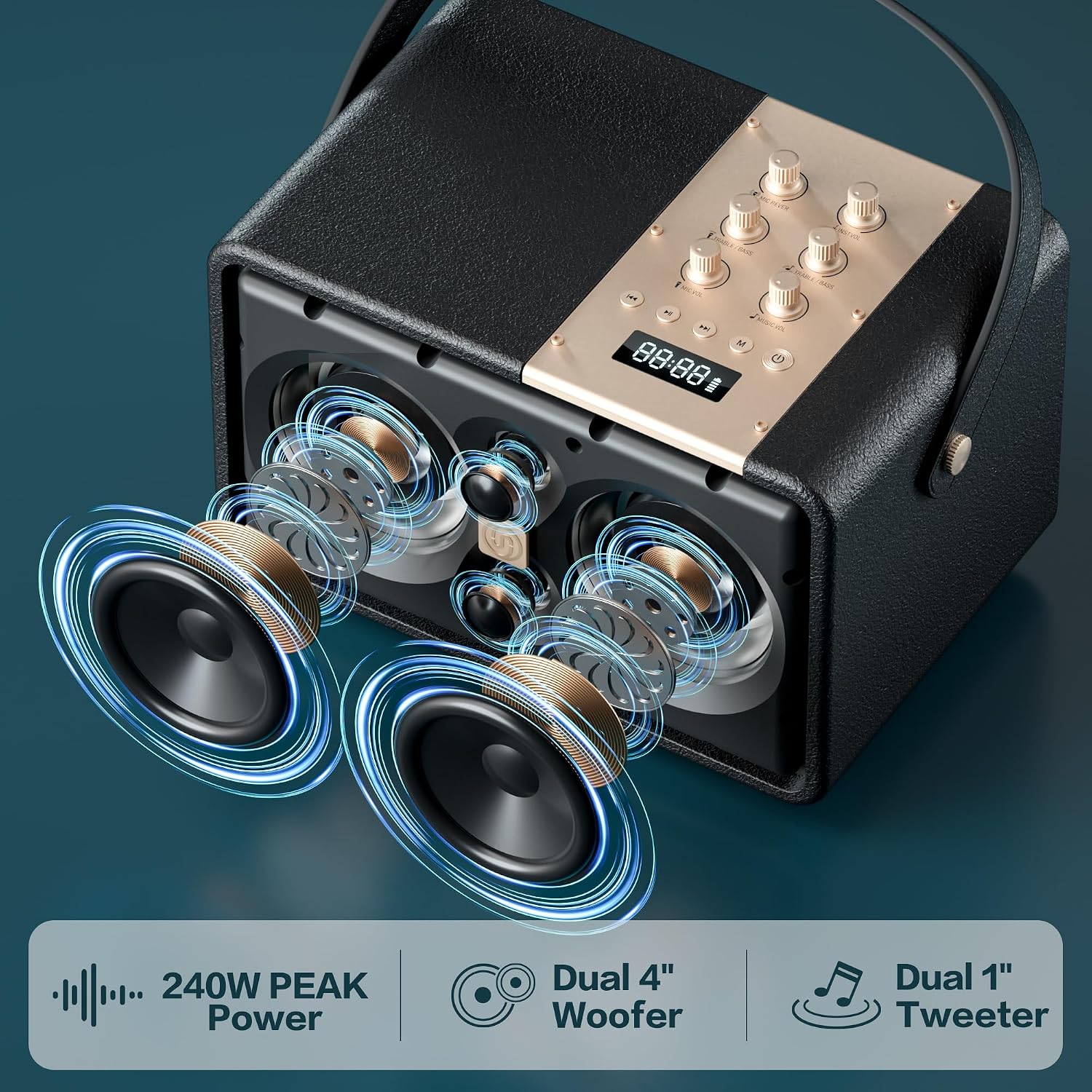 PARLANTE PORTÁTIL BLUETOOTH SUPNIU L300 240W NEGRO - 3