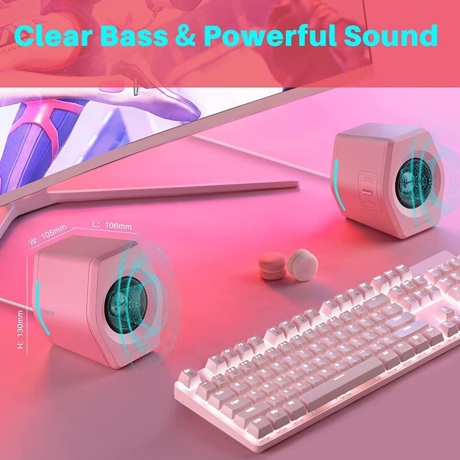 PARLANTES EDIFIER G2000 32W BLUETOOTH USB AUX RGB ROSA - 2