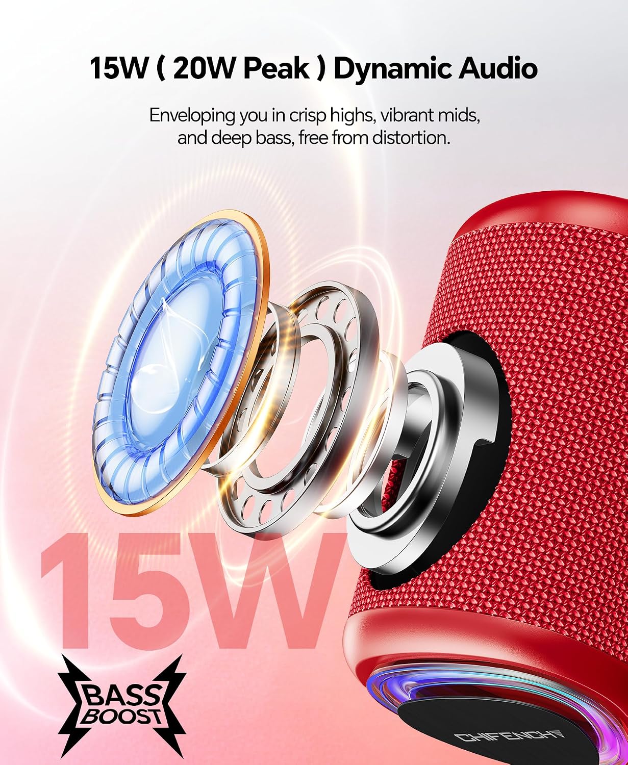 PARLANTE PORTÁTIL BLUETOOTH CHIFENCHY ROJO IMPERMEABLE - 2