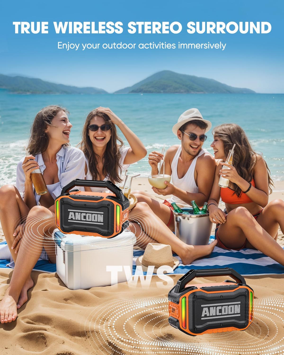 PARLANTE PORTÁTIL ANCOON BLUETOOTH 80W IPX6 NARANJA - 4