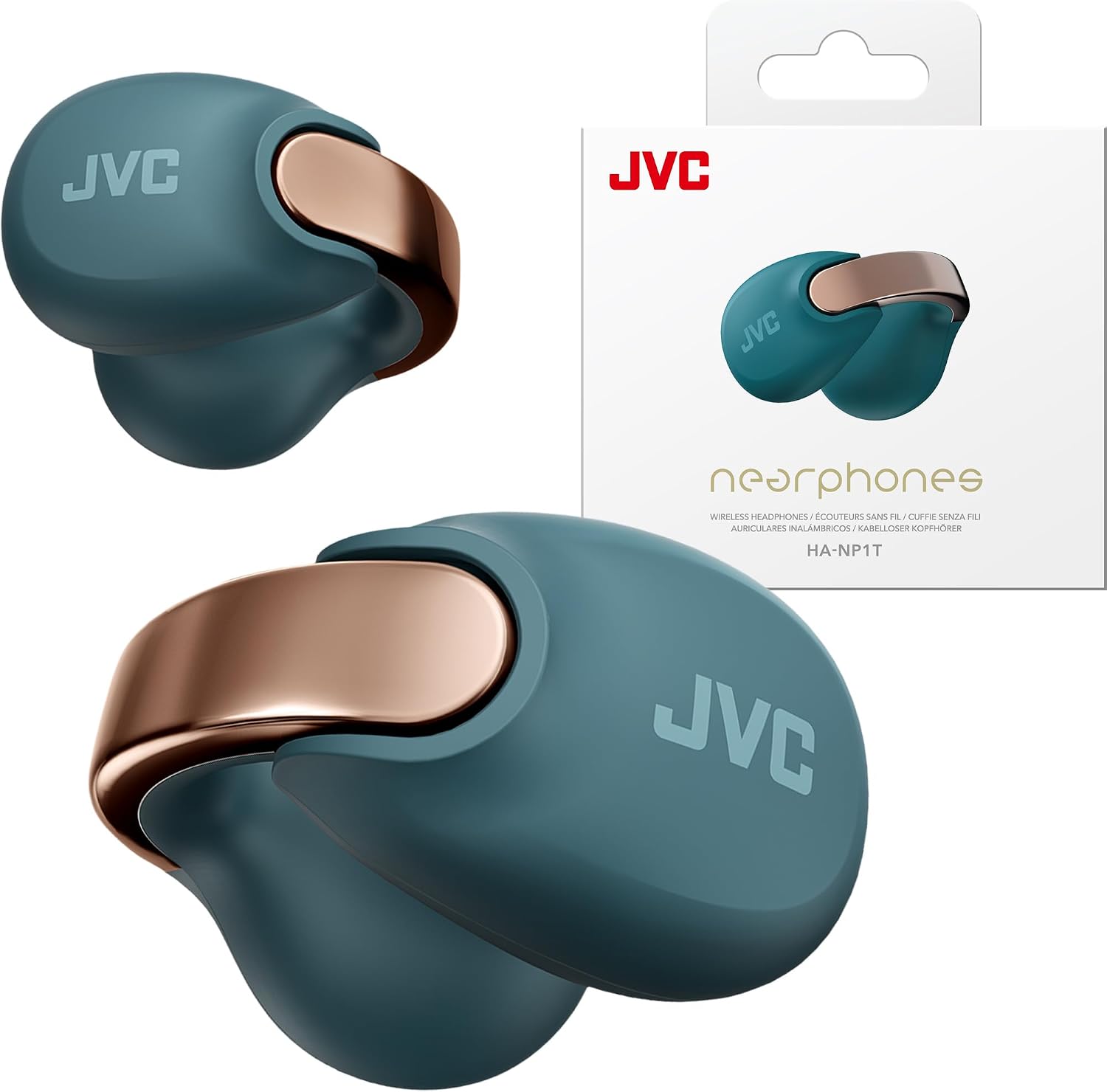 AUDÍFONOS JVC NEARPHONES HANP1TA TRUE WIRELESS OPEN EAR AZUL VERDOSO - 1