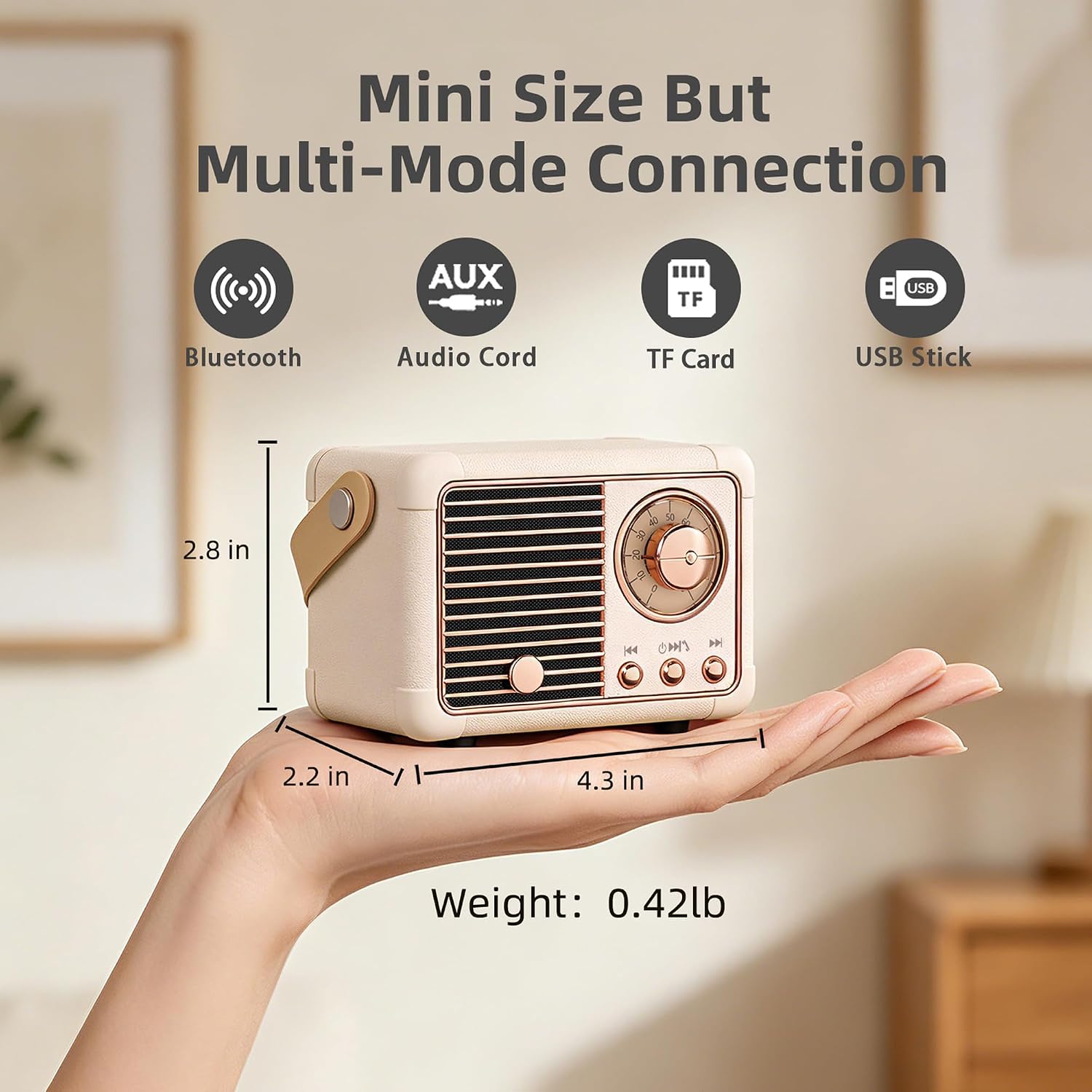 PARLANTE PORTÁTIL BAOLIRA RETRO BLUETOOTH BEIGE - 2