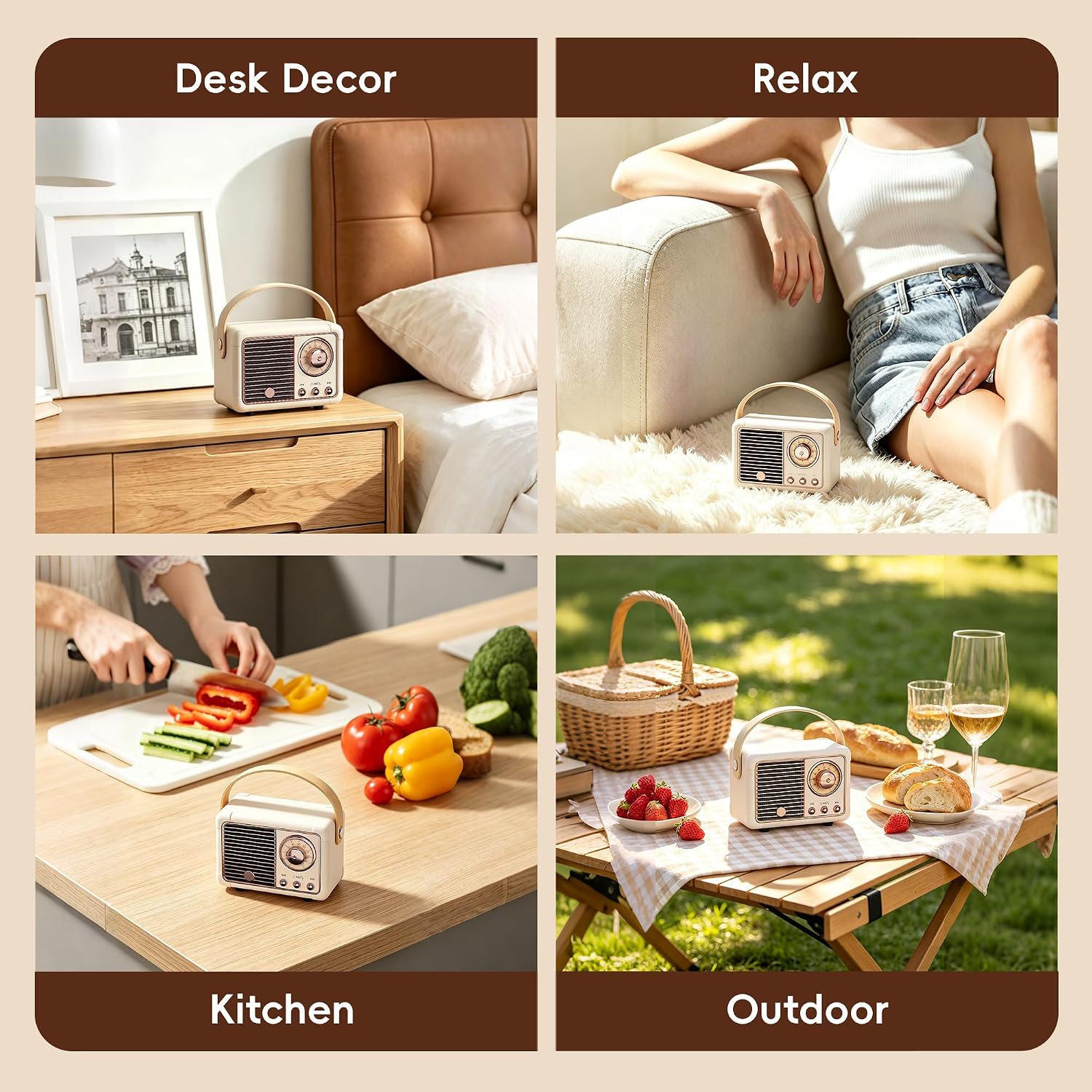 PARLANTE PORTÁTIL BAOLIRA RETRO BLUETOOTH BEIGE - 3